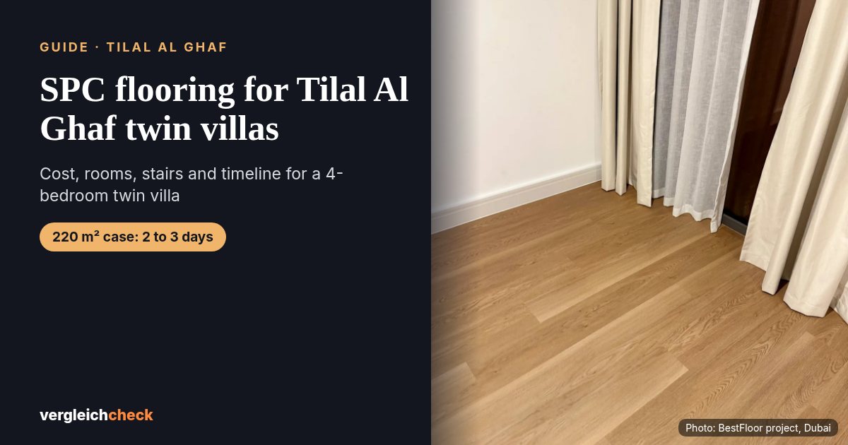 Light oak SPC floor in an Aura Gardens twin villa bedroom, Tilal Al Ghaf, BestFloor project
