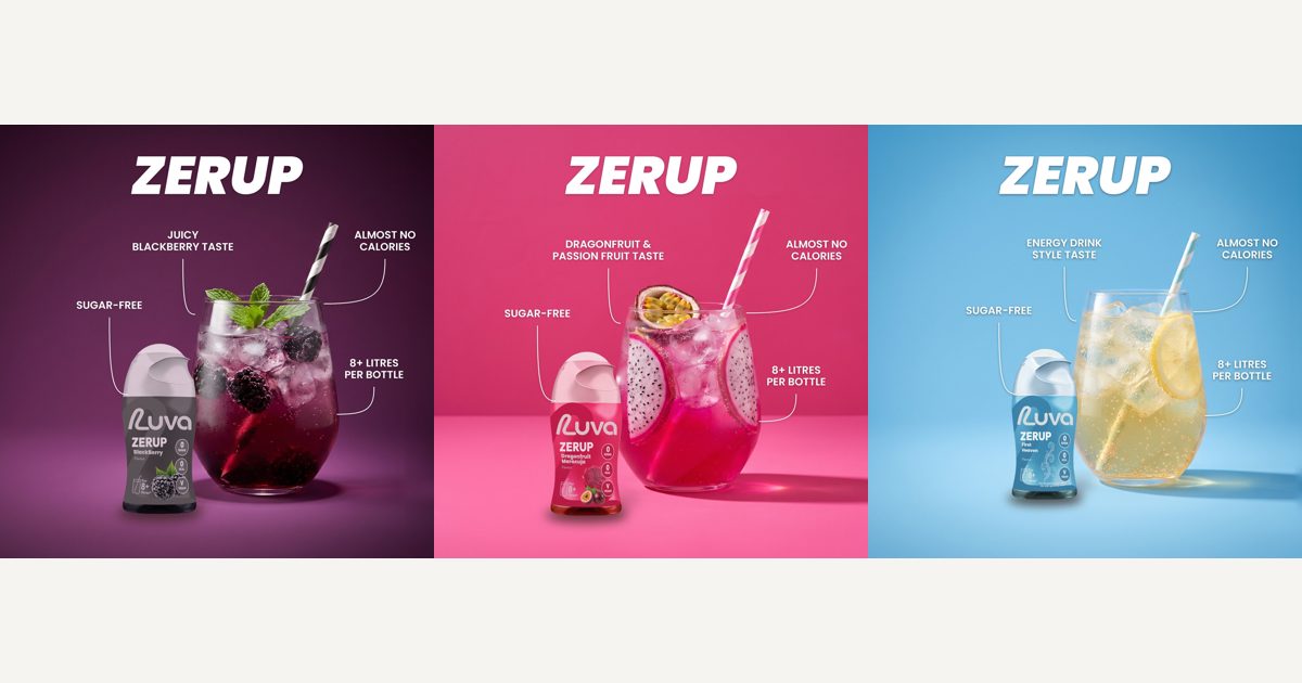 ZERUP by LUVA Blackberry, Dragonfruit Passionfruit and First Heaven sugar-free syrups with drinks