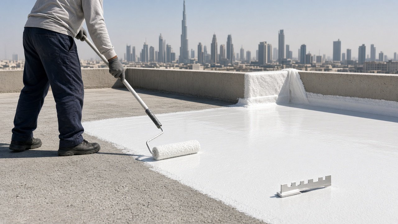 Applying the liquid PU membrane in several coats