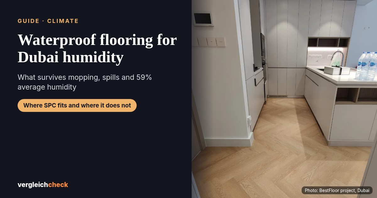 Herringbone SPC floor in a Dubai kitchen, BestFloor project