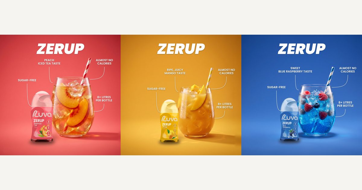 ZERUP by LUVA Peach Iced Tea, Mango and Blue Raspberry sugar-free syrups with drinks