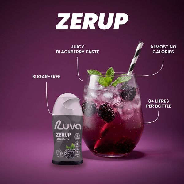 ZERUP Blackberry sugar-free syrup bottle and drink