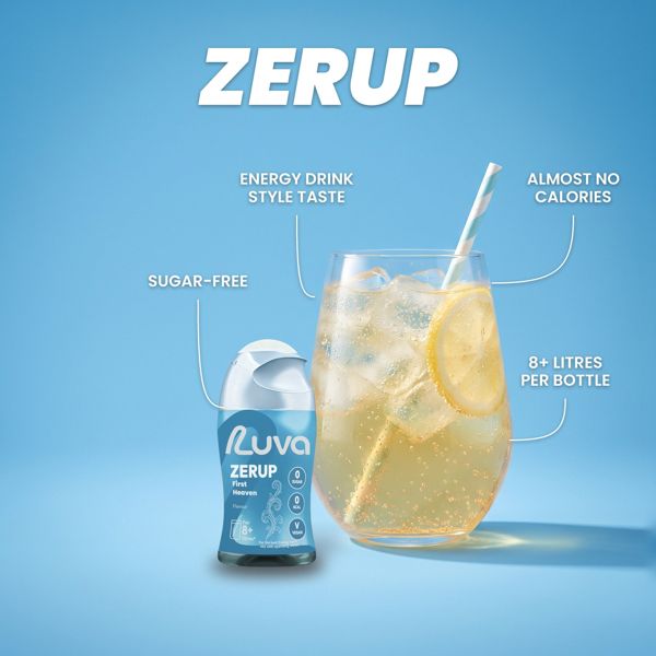 ZERUP First Heaven sugar-free syrup bottle and drink