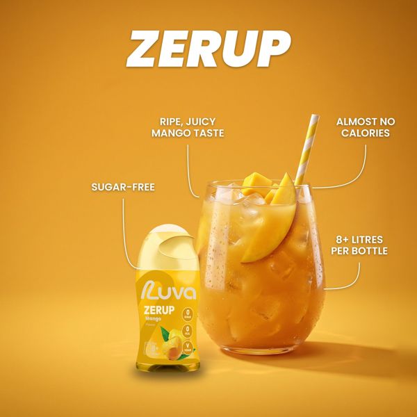 ZERUP Mango sugar-free syrup bottle and drink
