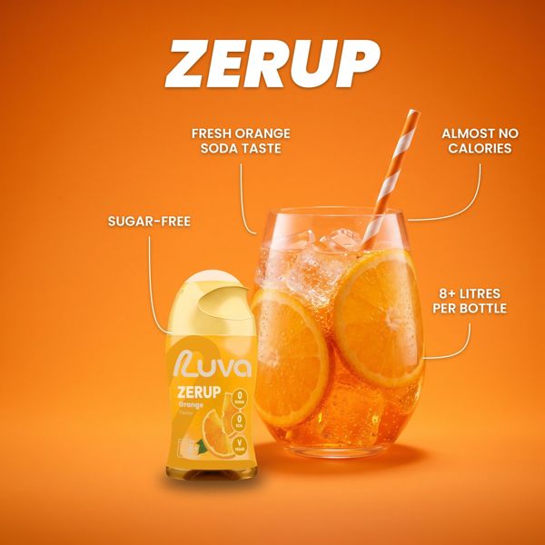 ZERUP Orange sugar-free syrup bottle and drink